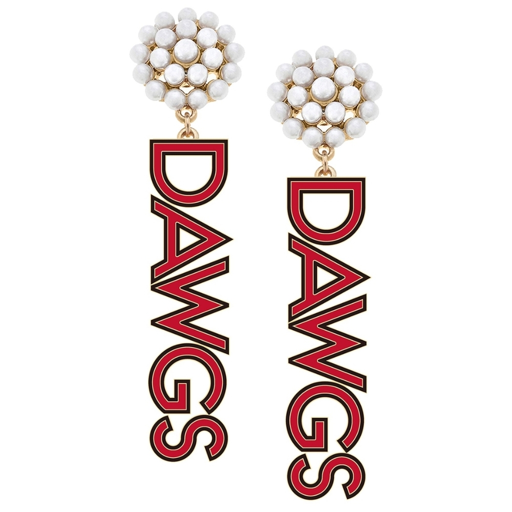 Georgia Bulldogs Pearl Cluster Outlined Enamel Drop Earrings
